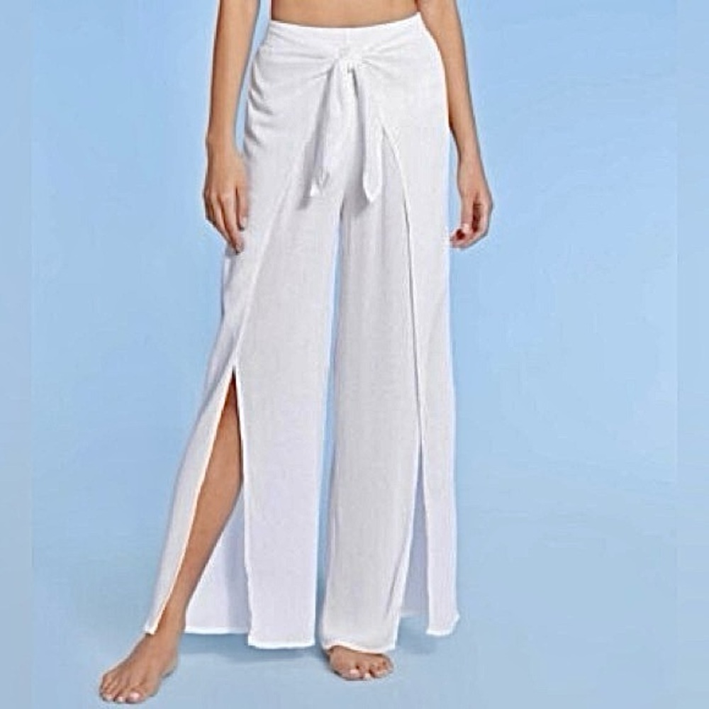 Kona Sol NWT Split Wide Leg Tie Front Pants Sz M White Gauzy Swim Cover Up Sheer - Picture 15 of 15